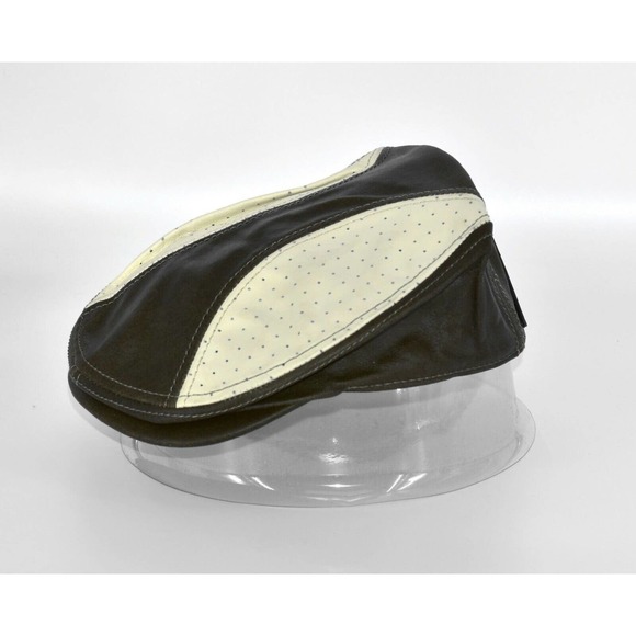 NWT GOORIN Classic Combo Olive W/Ivory Perforated Leather Newsboy Flat Cap Sz M - Picture 1 of 6